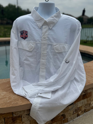 OATH WHITE WORLD WIDE SPORTSMAN LONG SLEEVE BUTTON UP FISHING SHIRT, POLYESTER